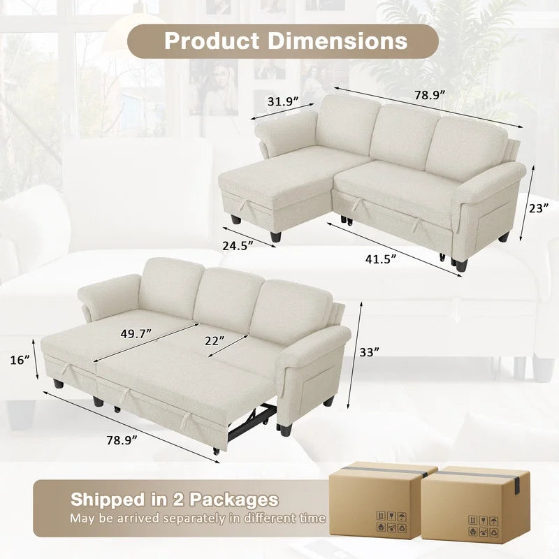 Homall L-Shaped Sofa Bed with Reversible Storage Chaise Convertible Mo ...