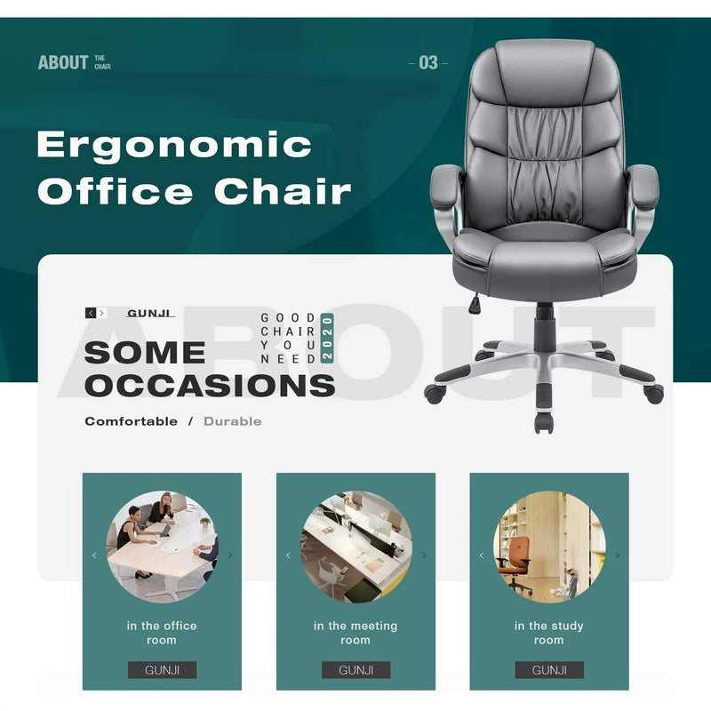 Homall High Back Office Chair, Executive Leather Desk Chair with Padded Armrests Swivel Task Chair with Lumbar Support