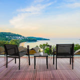 LACOO 3 Pieces Patio Conversation Set Textilene Fabric & Steel Frame Bistro Chair Set Outdoor Furniture Set with Table, Black,