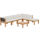 Homall  Acacia Patio Conversation Set Wood Sectional Set Outdoor Furniture Set with Cushions, White