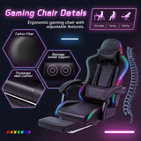 Homall RGB Gaming Desk and Chair Set, Carbon Fiber Desktop Z-Shape Table Massage Ergonomics Racing Chair E-Sports LED Lights Chair RGB Gaming Set