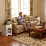 Homall Nightstand Set of 2 with Charging Station & Adjustable LED Lights, End Table Bedside Table with Glass Door & Open Shelf for Bedroom Living Room