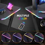 Homall 47 Inches Z-Shaped Gaming Desk with RGB Lights, Carbon Fiber Desk Office Desk with Large Mouse Pad, Cup-Holder & Headphone Hook, Black