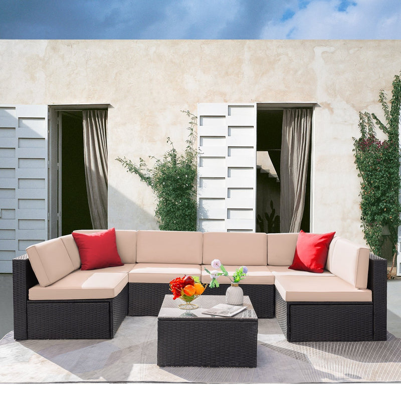 Homall 7 Pieces Outdoor Sectional Sofa Wicker Rattan Conversation Sets