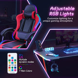Homall RGB Gaming Desk and Chair Set, Carbon Fiber Desktop Z-Shape Table Massage Ergonomics Racing Chair E-Sports LED Lights Chair RGB Gaming Set