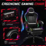 Homall RGB Gaming Chair with Massage and LED Lights Ergonomic Computer Chair with Footrest E-sports Chair with Adjustable Lumbar Support Reclining Video Game Chair