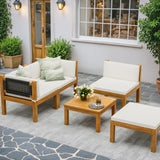 Homall  Acacia Patio Conversation Set Wood Sectional Set Outdoor Furniture Set with Cushions, White