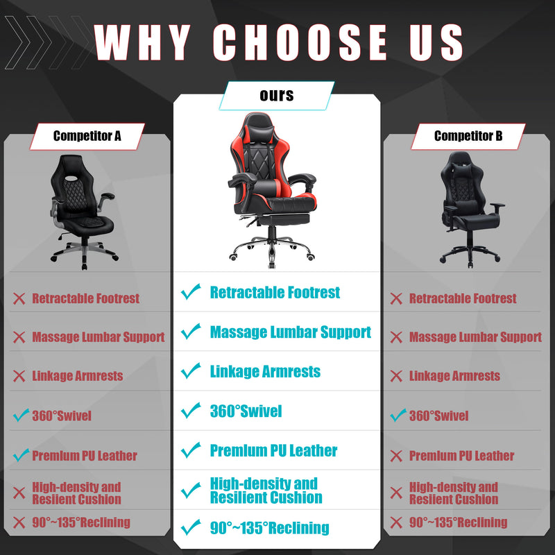 Homall Gaming Chair Massage Office Chair Computer Racing Chair High Back PU Leather Chair with Footrest