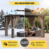 Homall 10x12 FT Hardtop Gazebo with Aluminum Frame Galvanized Steel Double Roof & Mosquito Net and Curtains for Garden Patio Lawns