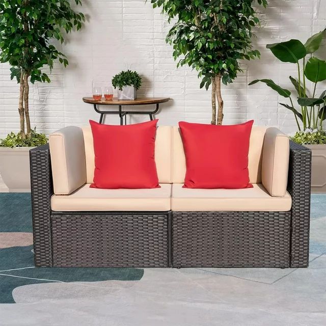 Homall 2 Pieces Patio Loveseat Outdoor Sectional Sofa Patio Conversation Set for Small Area, Beige