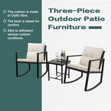 Homall 3 Pieces Patio Furniture Set Rocking Wicker Bistro Sets Set with Glass Coffee Table, Black