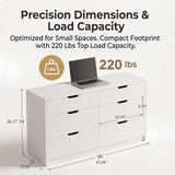 Homall 6 Drawer Double Dresser for Bedroom, Wood Storage Cabinet with Handle-Free Design, Modern Chest of Drawers for Bedroom & Living Room