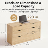 Homall 6 Drawer Double Dresser for Bedroom, Wood Storage Cabinet with Handle-Free Design, Modern Chest of Drawers for Bedroom & Living Room
