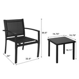 LACOO 3 Pieces Patio Conversation Set Textilene Fabric & Steel Frame Bistro Chair Set Outdoor Furniture Set with Table, Black,