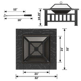 Homall 32" Patio Square Fire Pit Table for Patio Backyard BBQ, Ice Storage with Mesh Lid, Poker and Cover, Black