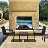 LACOO 3 Pieces Patio Conversation Set Textilene Fabric & Steel Frame Bistro Chair Set Outdoor Furniture Set with Table, Black,