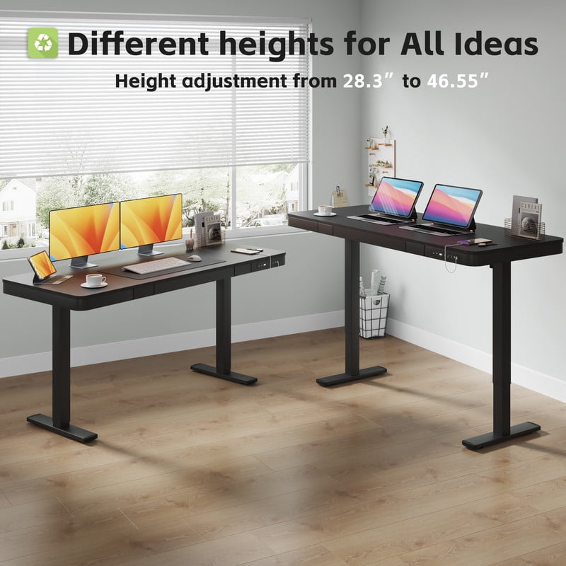 Homall 48x24"Electric Height Adjustable Standing Desk with Drawer and Charging Ports, Ergonomic Office&Home Computer Deskcc