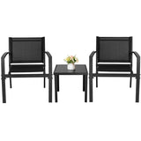 LACOO 3 Pieces Patio Conversation Set Textilene Fabric & Steel Frame Bistro Chair Set Outdoor Furniture Set with Table, Black,