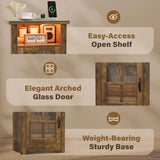 Homall Nightstand Set of 2 with Charging Station & Adjustable LED Lights, End Table Bedside Table with Glass Door & Open Shelf for Bedroom Living Room