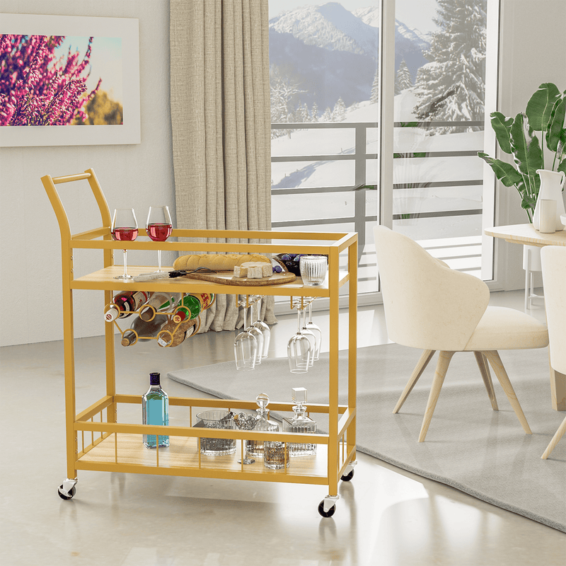 Homall Bar Cart Home Industrial Mobile Bar Cart with Wine Rack, Glass Holder and Wood Storage Shelves for Living Room, Kitchen, Party