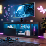 Homall Led Tv Stand for 65-Inch TV with Led Lights, High Gloss Cabinet and Storage Rack, Gaming Console Entertainment Center in Living Room Bedroom Media Floor,Black