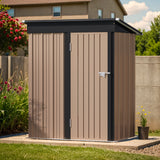 LACOO 3 x 5 ft. Patio Steel Storage Lockable Shed for Backyard, Mental Outdoor Storage Shed for Garden with Groove Roof, Brown