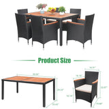 Homall 7 Pieces Outdoor Patio Dining Set with PE Rattan Wicker Dining Table and Chairs Acacia Wood Tabletop, Curved Wood Armrest Chairs with Cushions
