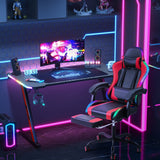 Homall RGB Gaming Desk and Chair Set, Carbon Fiber Desktop Z-Shape Table Massage Ergonomics Racing Chair E-Sports LED Lights Chair RGB Gaming Set