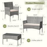 Homall 4 Pieces Patio Conversation Set Outdoor Furniture Rattan Chairs Wicker Seating with Cushion and Table Weather-resistant for Porch Garden Backyard