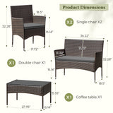 Homall 4 Pieces Patio Conversation Set Outdoor Furniture Rattan Chairs Wicker Seating with Cushion and Table Weather-resistant for Porch Garden Backyard