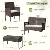 Homall 4 Pieces Patio Conversation Set Outdoor Furniture Rattan Chairs Wicker Seating with Cushion and Table Weather-resistant for Porch Garden Backyard