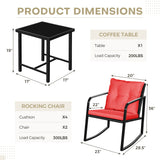 Lacoo 3 Pieces Outdoor Rocking Chair Furniture Sets Modern Patio Furniture Set Rocking Wicker Bistro Sets Cushioned PE Rattan Chairs Conversation Sets with Glass Coffee Table