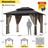 Homall 10x12 FT Hardtop Gazebo with Aluminum Frame Galvanized Steel Double Roof & Mosquito Net and Curtains for Garden Patio Lawns