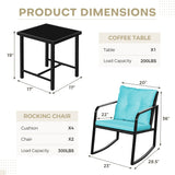 Lacoo 3 Pieces Outdoor Rocking Chair Furniture Sets Modern Patio Furniture Set Rocking Wicker Bistro Sets Cushioned PE Rattan Chairs Conversation Sets with Glass Coffee Table