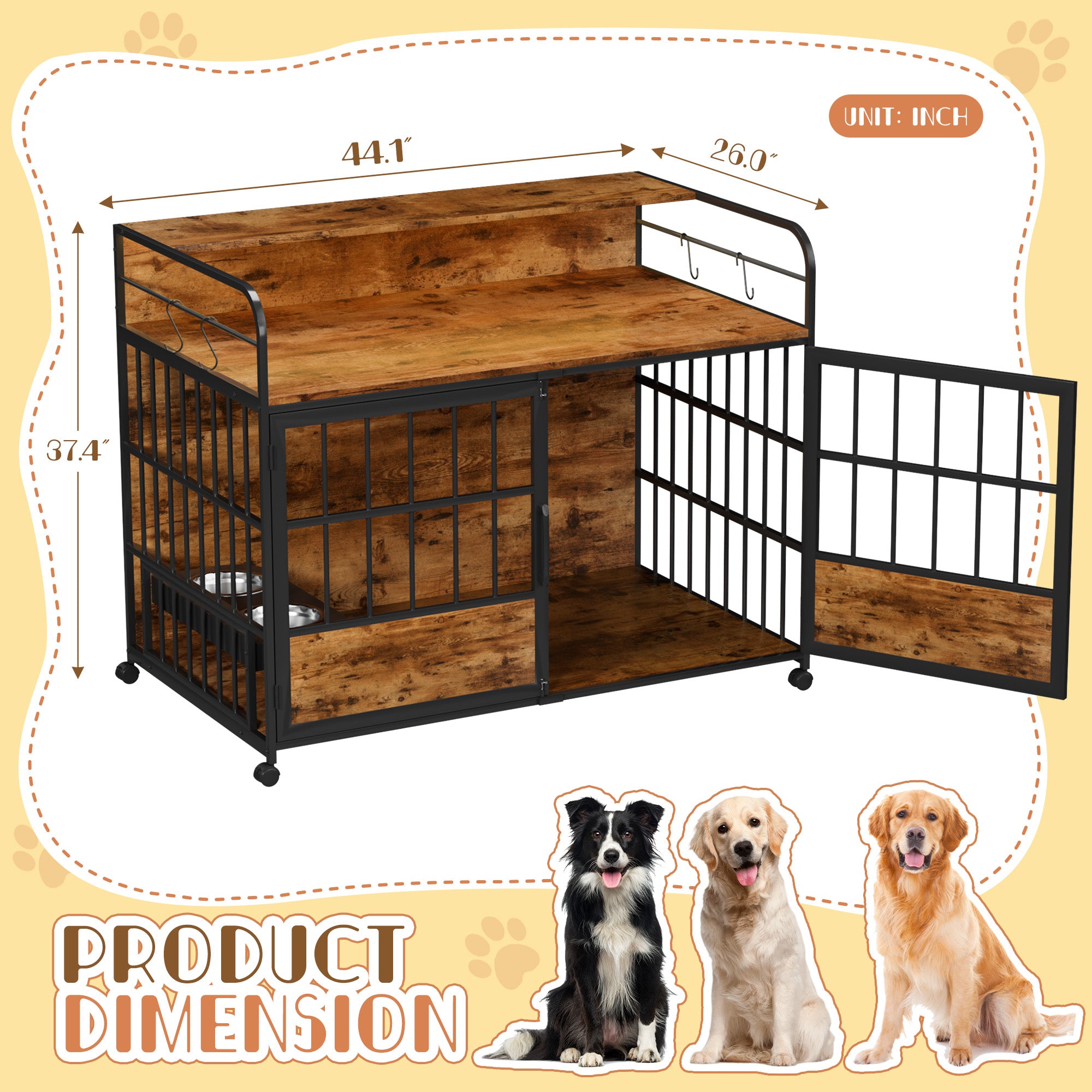 Homall 44.1”Heavy Duty Large Dog Crate Furniture with Dual Desktops,Ro ...