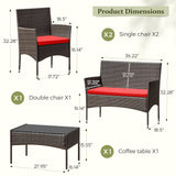 Homall 4 Pieces Patio Conversation Set Outdoor Furniture Rattan Chairs Wicker Seating with Cushion and Table Weather-resistant for Porch Garden Backyard