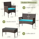 Homall 4 Pieces Patio Conversation Set Outdoor Furniture Rattan Chairs Wicker Seating with Cushion and Table Weather-resistant for Porch Garden Backyard
