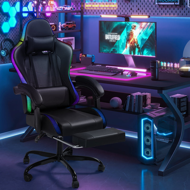 Homall RGB Gaming Chair with Massage and LED Lights Ergonomic Computer Chair with Footrest E-sports Chair with Adjustable Lumbar Support Reclining Video Game Chair