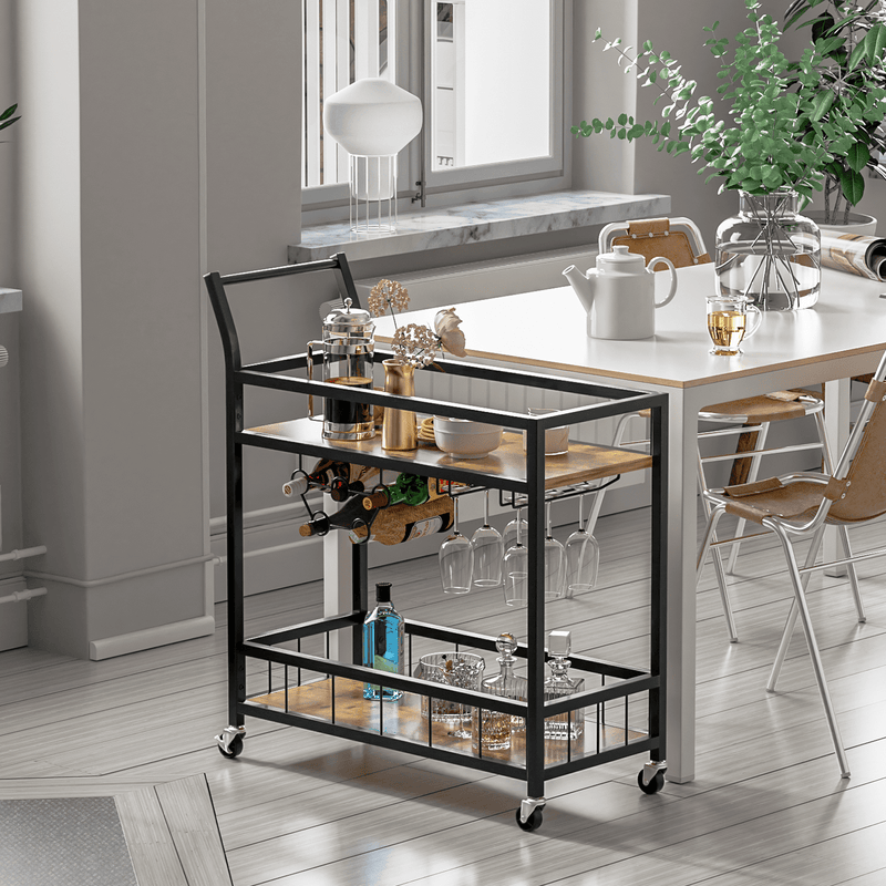 Homall Bar Cart Home Industrial Mobile Bar Cart with Wine Rack, Glass Holder and Wood Storage Shelves for Living Room, Kitchen, Party