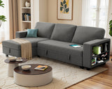 Homall 80" Sleeper Sofa Couch with Pull Out Bed with Storable Armrest Shelf and USB Charge Port Modern Sectional Sofa Bed for Living Room