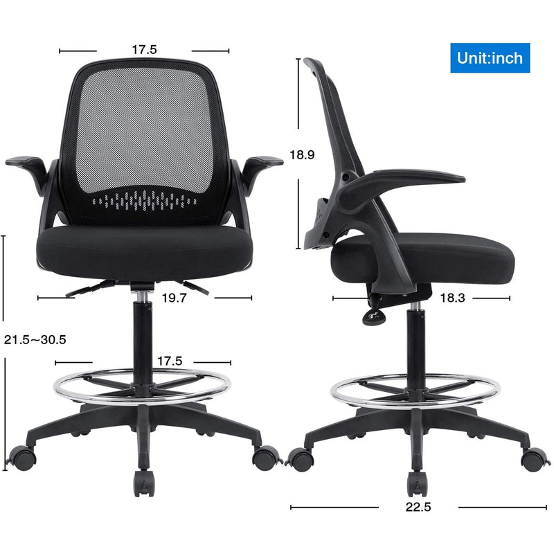 Homall Drafting Chair Tall Office Chair with Flip-up Armrests Executive Computer Standing Desk Chair with Lockable Wheels and Adjustable Footrest Ring