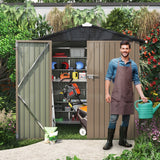 LACOO 4' x 6' Outdoor Storage Metal Shed for Tool Storage, Outdoor House for Backyard & Garden,Brown