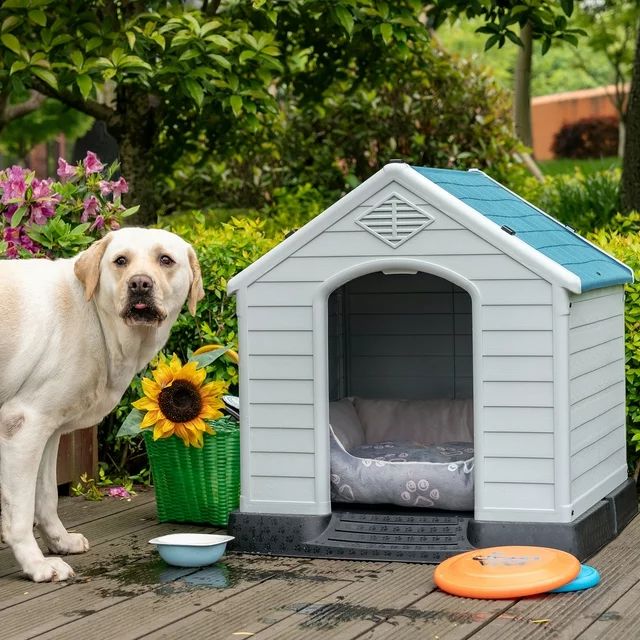 Homall Dog Kennel Plastic Dog House Indoor Outdoor for Large Dogs, 27.6 inch All Weather Doghouse Puppy Shelter with Air Vents, Elevated Floor Ventilate, Blue