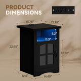 Homall Nightstand Set of 2 with Charging Station & Adjustable LED Lights, End Table Bedside Table with Glass Door & Open Shelf for Bedroom Living Room