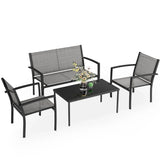 LACOO 4 Pieces Outdoor Furniture Set Patio Textilene Steel Conversation Set with Loveseat Tea Table for Lawn and Balcony