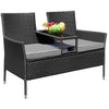 LACOO Outdoor Patio Loveseat Modern Wicker Patio Conversation Furniture Set with Cushions and Built-in Coffee Table Porch Furniture for Garden Lawn Backyard