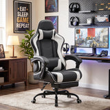 Homall PU Leather Gaming Chair Carbon Fiber Massage Ergonomic Gamer Chair Height Adjustable Computer Chair with Footrest & Lumbar Support