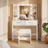 Homall Makeup Vanity Set with Mirro & 3 Modes Lights, Vanity Desk with Stool & Storage Drawers Shelves, Vanity Table with Power Outlet for Bedroom Dressing Room