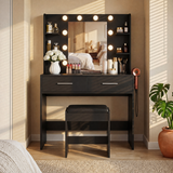 Homall Makeup Vanity Set with Mirro & 3 Modes Lights, Vanity Desk with Stool & Storage Drawers Shelves, Vanity Table with Power Outlet for Bedroom Dressing Room