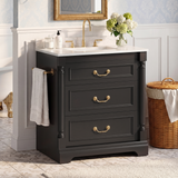 Homall 30" Bathroom Vanity with Countertop Ceramic Sink, 3 Drawers & Side Toilet Paper Holder